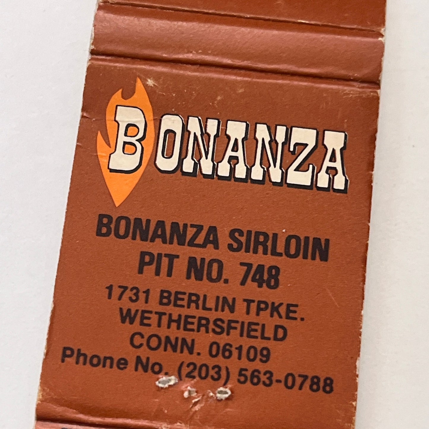 Bonanza Sirloin Pit No 748 Wethersfield CT Vintage Matchbook Cover MM3-2