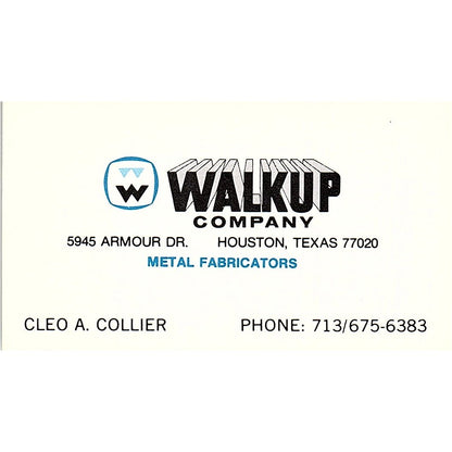 Cleo A Collier Walkup Company Metal Fabricators Houston Business Card SC9-B12