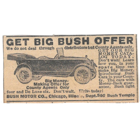 Bush Motor Co Bush Temple Chicago IL 1920 Ad AG2-S8