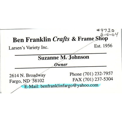 Ben Franklin Crafts & Frame Shop Suzanne M Johnson Fargo Business Card SC9-B11