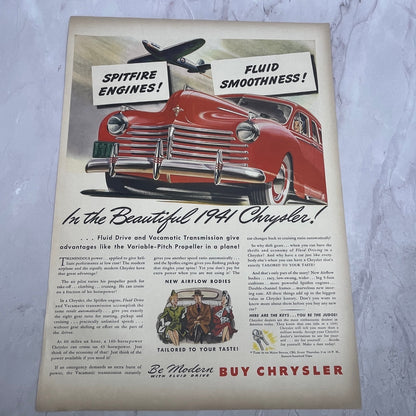 1941 Chrysler Airflow Bodies Fluid Drive Spitfire Engines 1940 Ad V14-8
