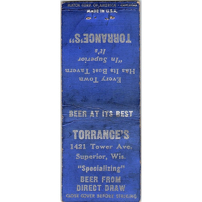 Torrance's Tavern Tower Ave Superior WI Vintage Matchbook Cover SC7-Y6