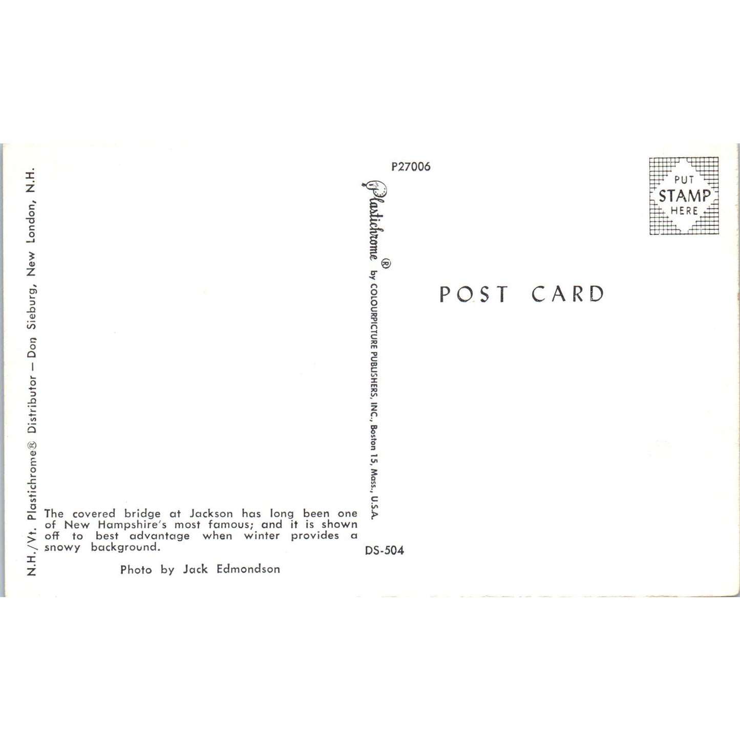 Jackson Bridge New Hampshire Covered Bridge Postcard PB12