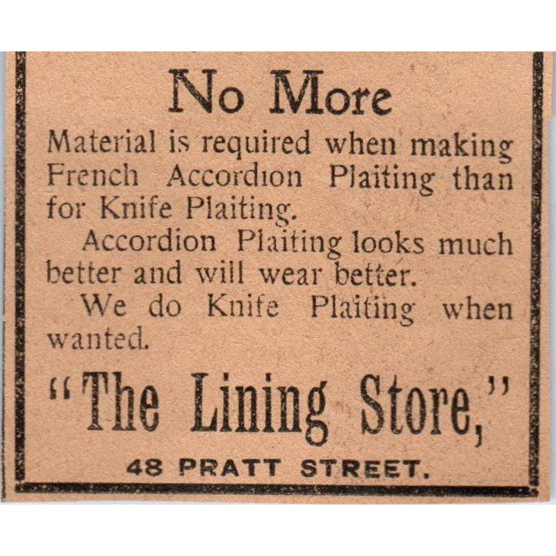 The Lining Store French Accordion Plaiting Hartford 1901 Newspaper Ad AD8-HS3