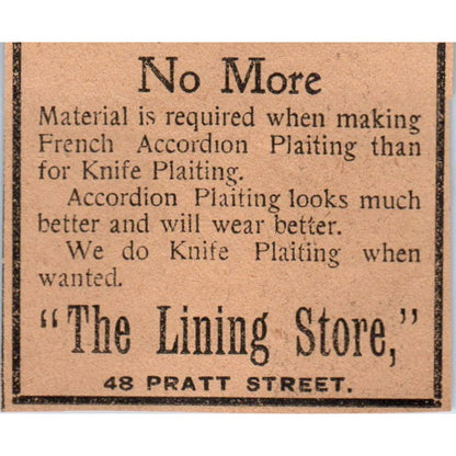 The Lining Store French Accordion Plaiting Hartford 1901 Newspaper Ad AD8-HS3
