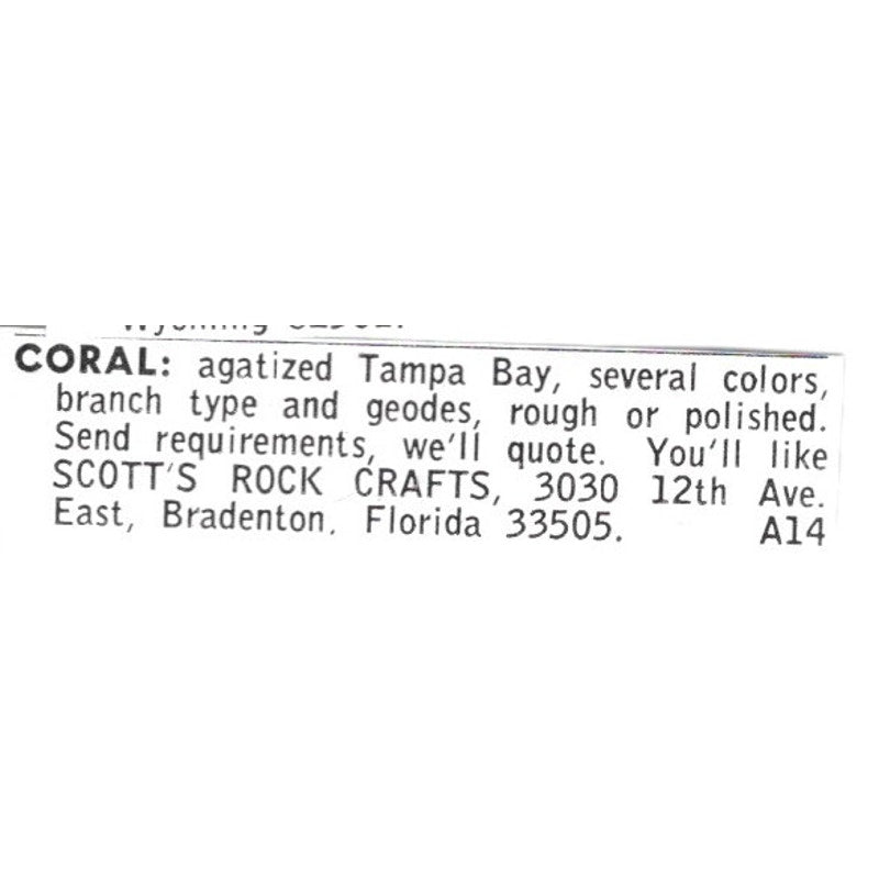 Scott's Rock Crafts Coral Bradenton Florida 1972 Ad AF8-S17
