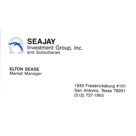 Elton Sease Seajay Investment Group San Antonio TX Vintage Business Card SD8-B5