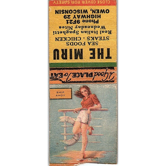 The Miru Italian Spaghetti Owen WI Pinup Vintage Matchbook Cover SF3-Y9