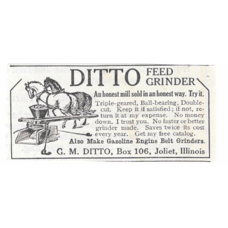 G.M. Ditto Feed Grinder Joliet IL 1913 Magazine Advertisement AE7-N8