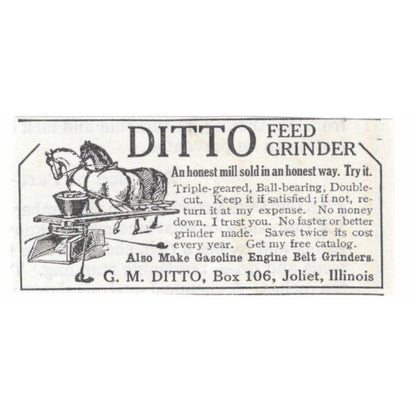 G.M. Ditto Feed Grinder Joliet IL 1913 Magazine Advertisement AE7-N8