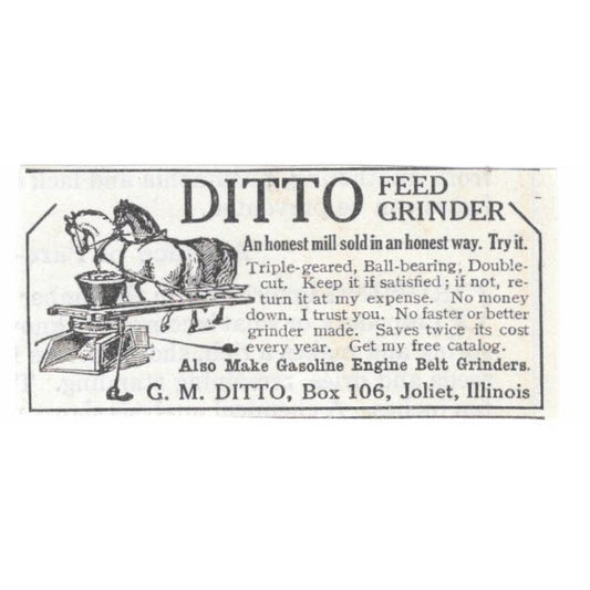 G.M. Ditto Feed Grinder Joliet IL 1913 Magazine Advertisement AE7-N8