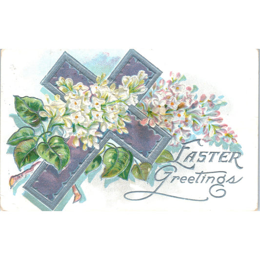 1909 Easter Postcard Embossed Lilies Cross Antique Postcard AF2-A4