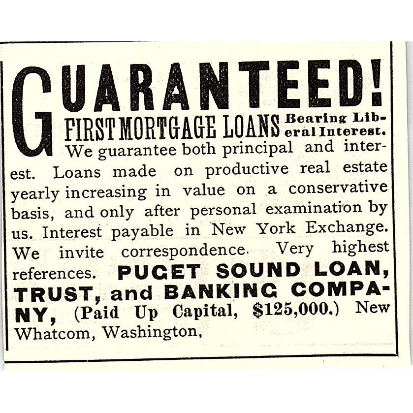 Puget Sound Loan Trust & Banking Company Whatcom WA 1892 Ad AG2-S25