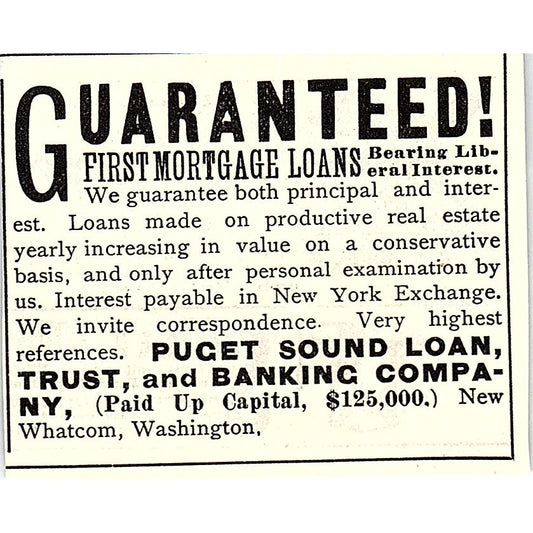 Puget Sound Loan Trust & Banking Company Whatcom WA 1892 Ad AG2-S25