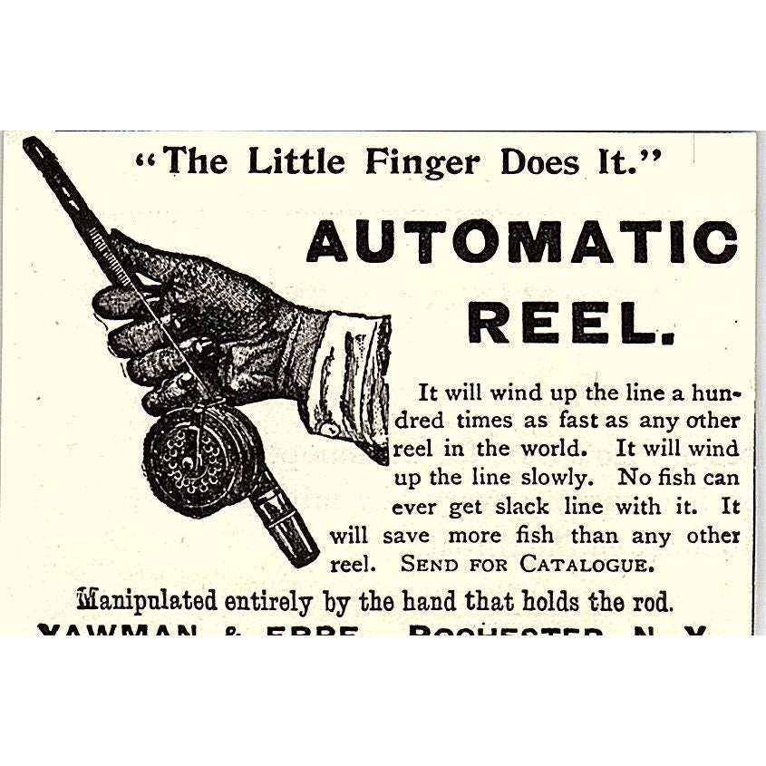 Yawman & Erbe Automatic Fishing Reel Rochester NY 1892 Ad AG2-M19