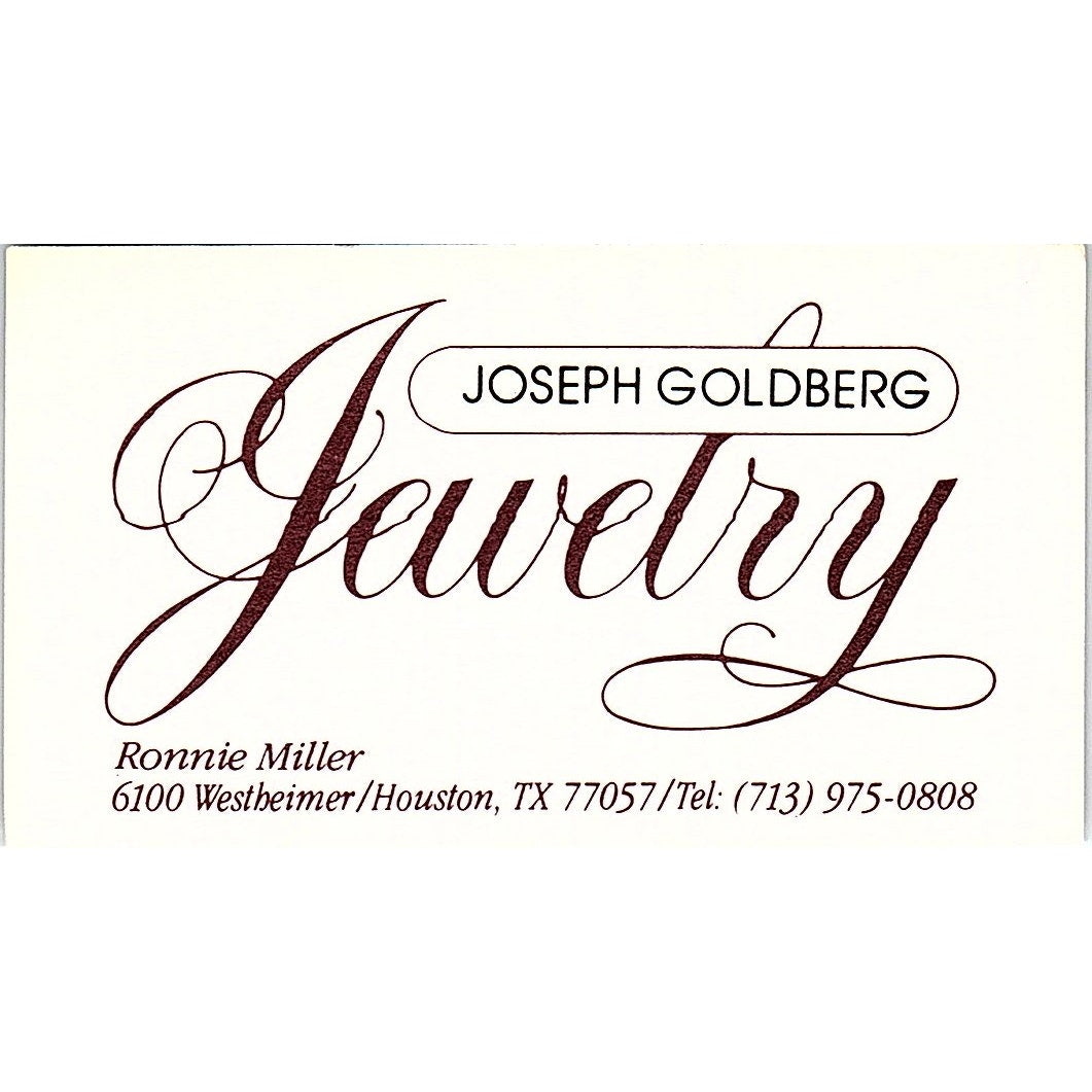 Joseph Goldberg Ronnie Miller Jewelry Houston TX Vintage Business Card SB4-B10