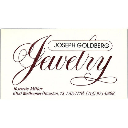 Joseph Goldberg Ronnie Miller Jewelry Houston TX Vintage Business Card SB4-B10