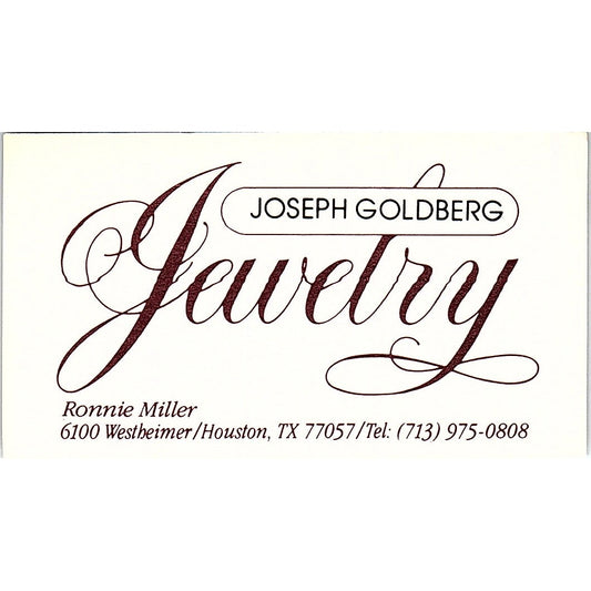 Joseph Goldberg Ronnie Miller Jewelry Houston TX Vintage Business Card SB4-B10