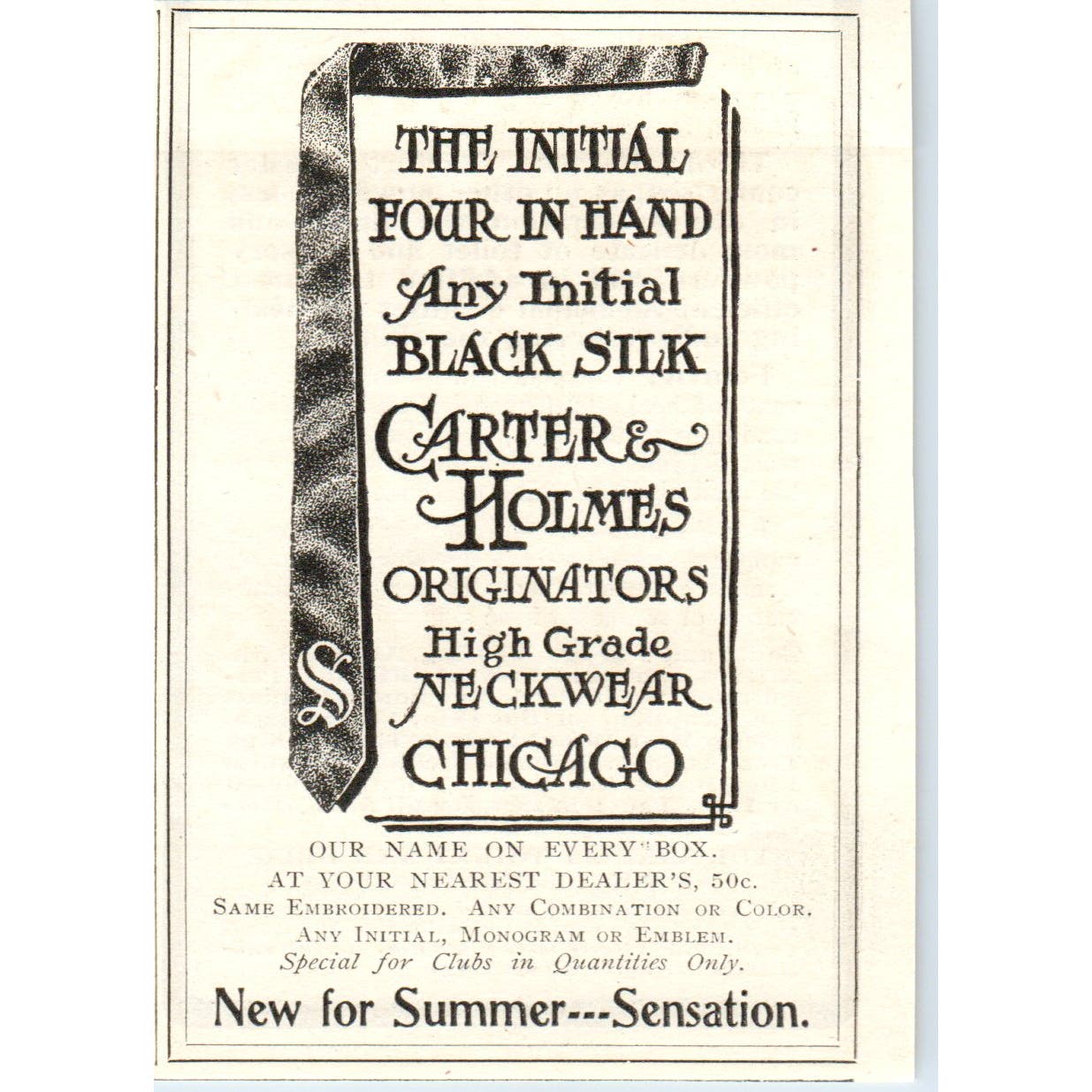 Carter & Holmes Black Silk Neckties Chicago c1905 Original Advertisement AE7-A2