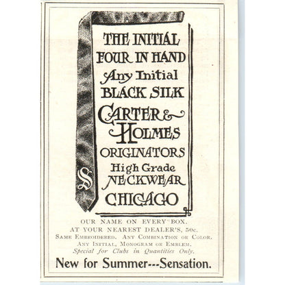 Carter & Holmes Black Silk Neckties Chicago c1905 Original Advertisement AE7-A2