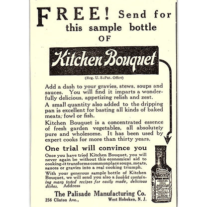 Kitchen Bouquet - The Palisade Mfg Co West Hoboken NJ 1916 Ad AF6-15