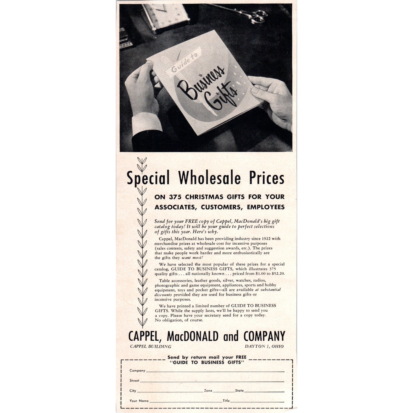 Cappel, MacDonald and Company Business Gifts Dayton OH 1951 Magazine Ad D17