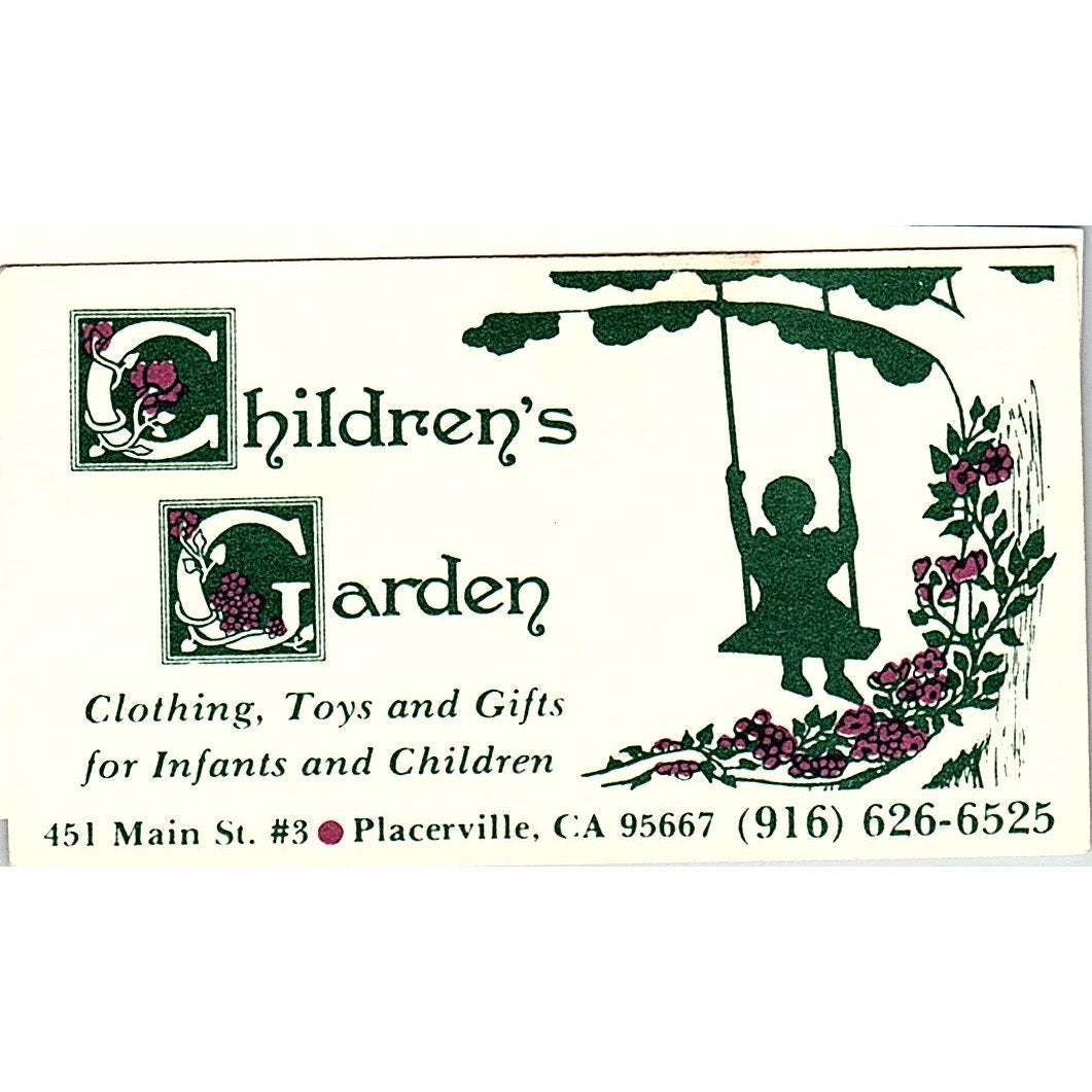 Children's Garden Placerville CA Vintage Business Card SD9-B14