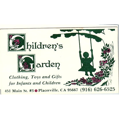 Children's Garden Placerville CA Vintage Business Card SD9-B14
