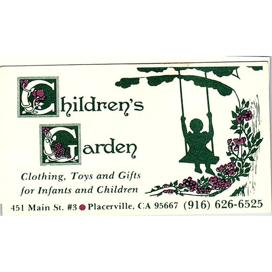 Children's Garden Placerville CA Vintage Business Card SD9-B14
