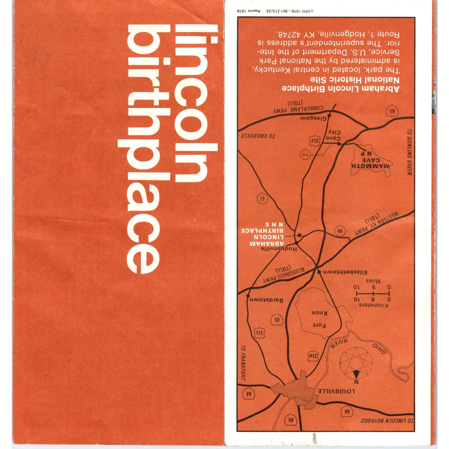 Vintage 1978 Lincoln Birthplace Hodgenville KY Fold Out Map & Brochure TF4-B3