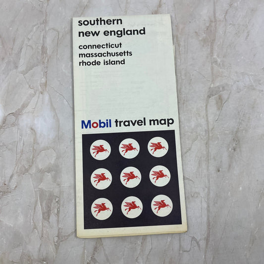 1966 Mobil Gas Fold Out Travel Map Southern New England CT MA RI TI8-S4