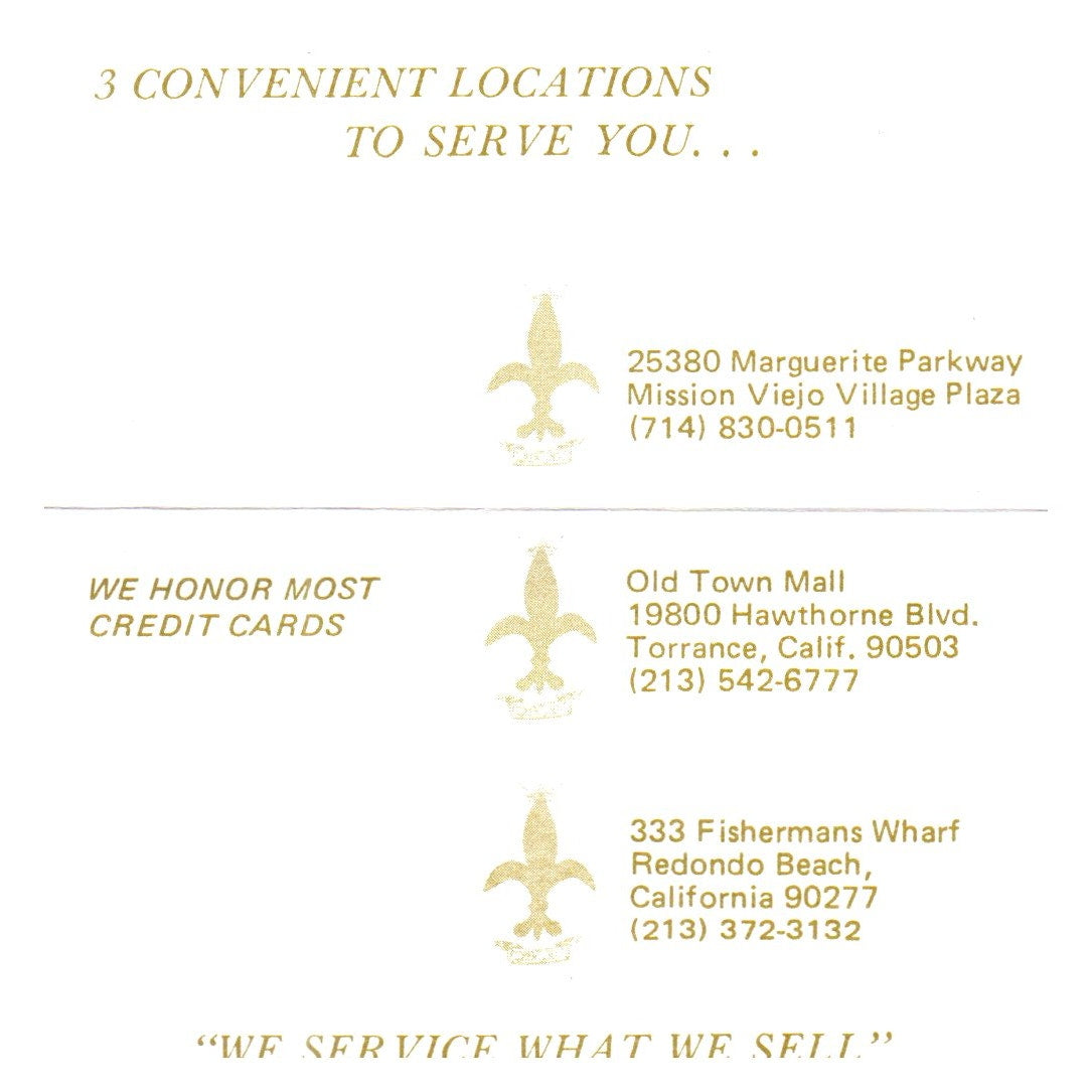 Nino Fiorentino's Jewelry Clocks Music Items Mission Viejo Business Card SF3-B1