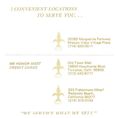 Nino Fiorentino's Jewelry Clocks Music Items Mission Viejo Business Card SF3-B1