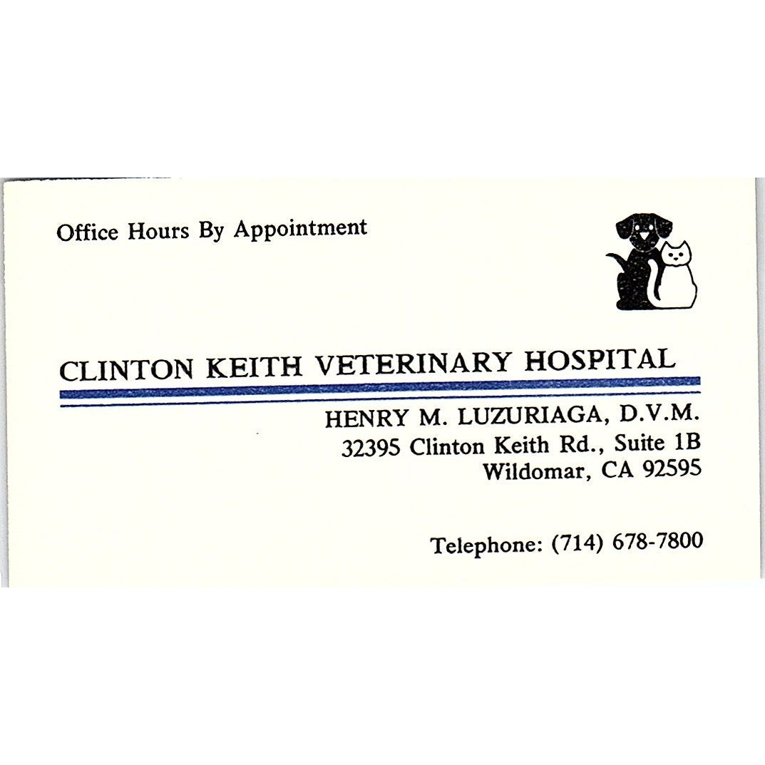 Henry M Luzuriaga Clinton Keith Veterinary Wildomar CA Business Card SC9-B8