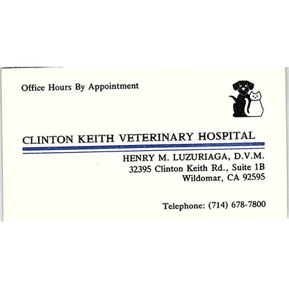 Henry M Luzuriaga Clinton Keith Veterinary Wildomar CA Business Card SC9-B8