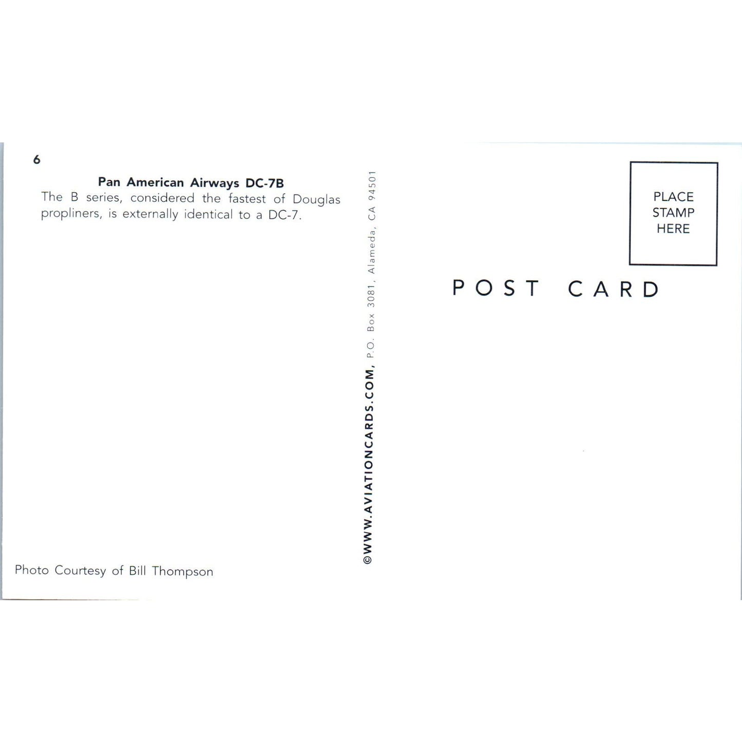 Pan American Airways DC-7B Vintage Postcard PC18