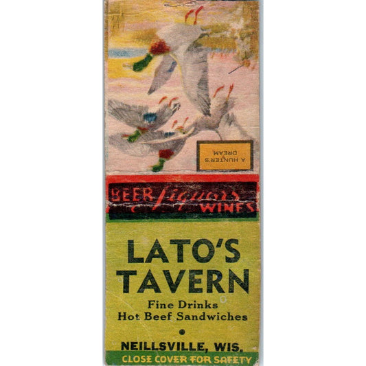 Lato's Tavern Neillsville WI Ducks Vintage Matchbook Cover SD4-Y15