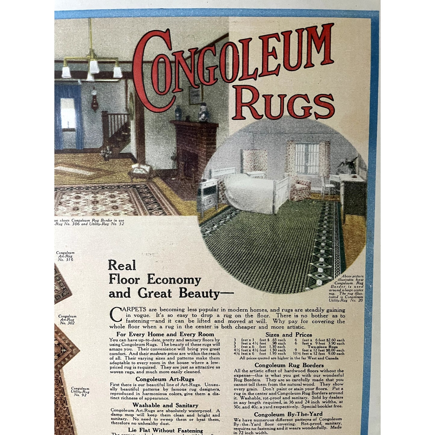 Congoleum Rugs Real Floor Economy Vintage Magazine Ad 10x14 V11