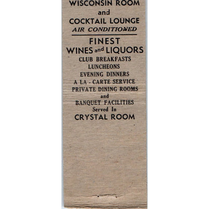 Hotel Stoddard John A. Elliott La Crosse WI Vintage Matchbook Cover SD4-Y2