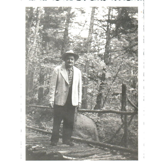 1920s Original Photo Man on Bridge Near Arethusa Falls Crawford Notch NH 3x4 AE6