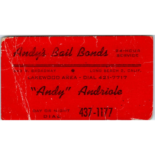 Andy's Bail Bonds Long Beach CA Andy Andriole Vintage Business Card SD4-B2
