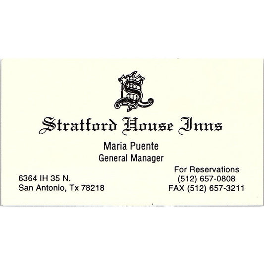 Stratford House Inn Maria Puente San Antonio Vintage Business Card SD9-B14