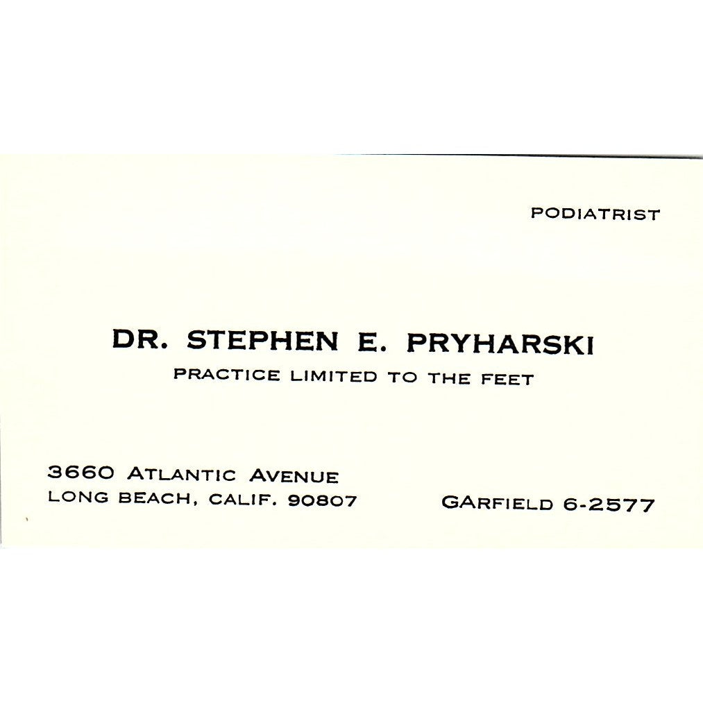 Dr. Stephen E. Pryharski Podiatrist Long Beach CA Vintage Business Card SB4-B1