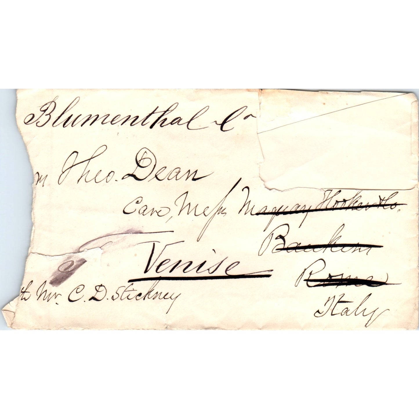 1877 Postal Cover Envelope Venice Rome Theo Dean D21