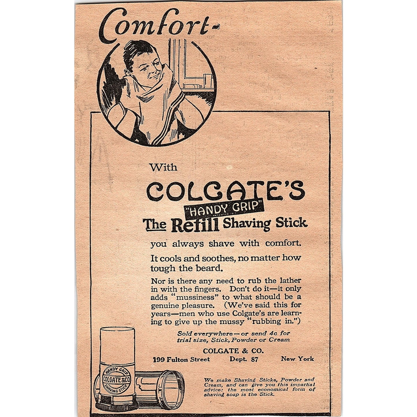 Colgate Handy Grip Refill Shaving Stick Colgate & Co NY 1920 Ad AG2-6