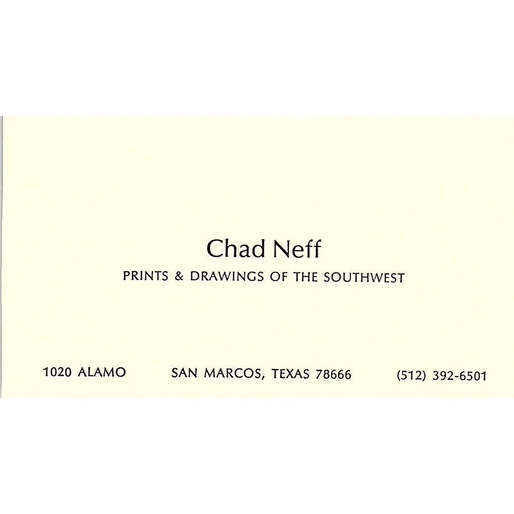 Chad Neff Southwest Artist San Marcos TX Vintage Business Card SE3-B11