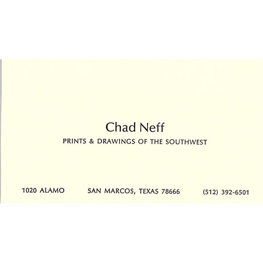 Chad Neff Southwest Artist San Marcos TX Vintage Business Card SE3-B11
