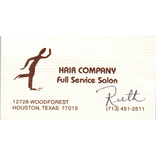 Hair Company Full Service Salon Ruth Houston TX Vintage Business Card SD8-B11