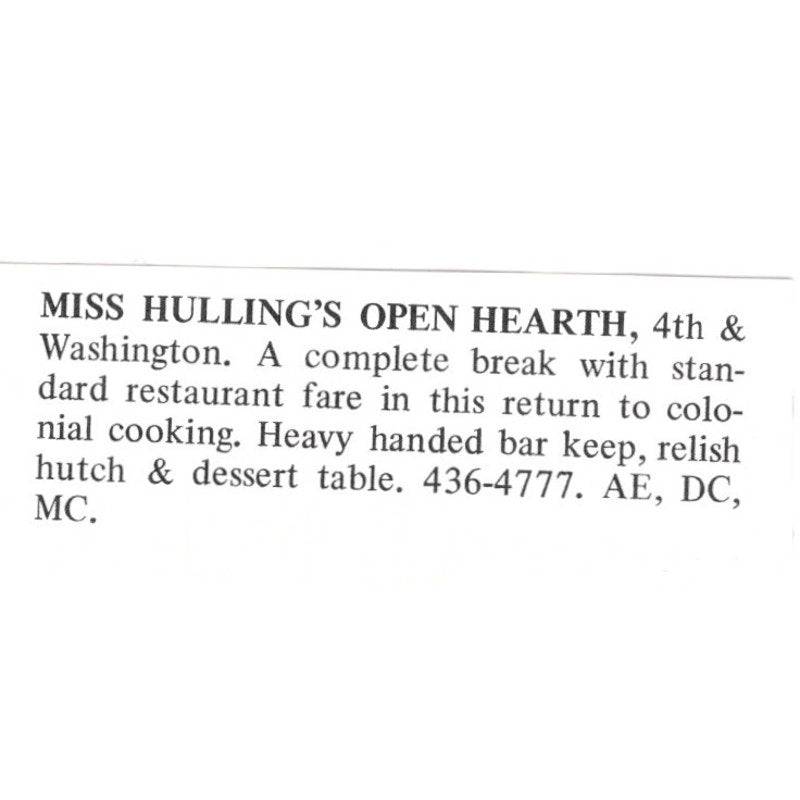 Miss Hulling's Open Hearth Restaurant St. Louis 1971 Magazine Ad AD8-O1