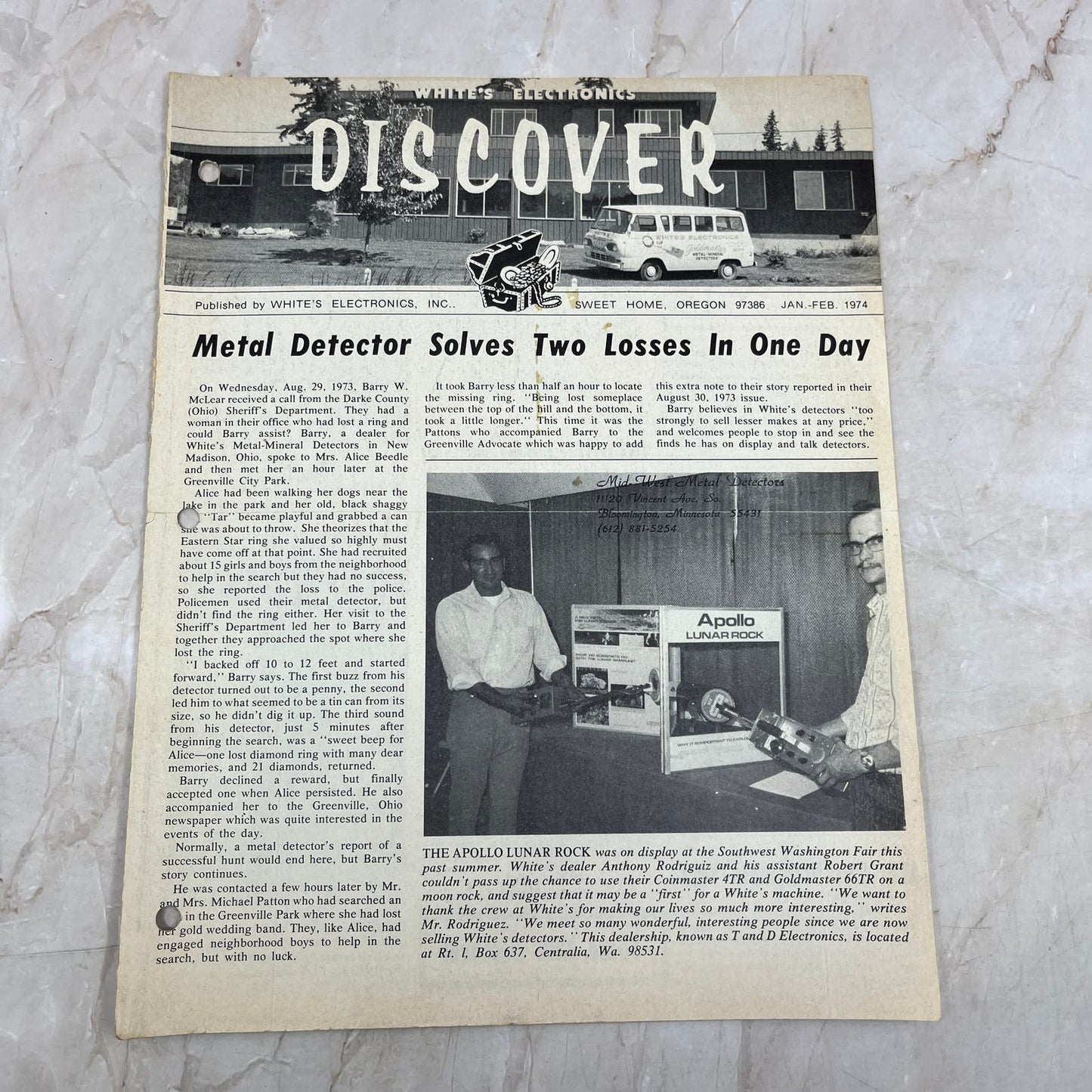 1974 Jan/Feb White's Electronics Discover Newsletter Metal Detector Treasure M19